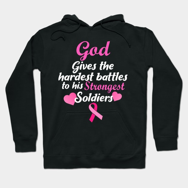 Breast Cancer Awareness Gods Strongest Soldiers Print Hoodie by Linco